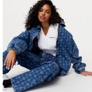 lets frans Stylish Blue Patterned Oversized Jeans and Jacket Set